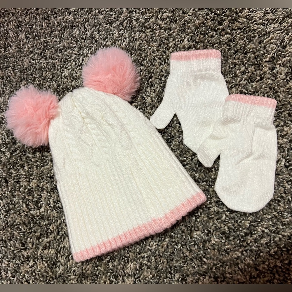 First Steps Baby Girls Hat & Mittens Set